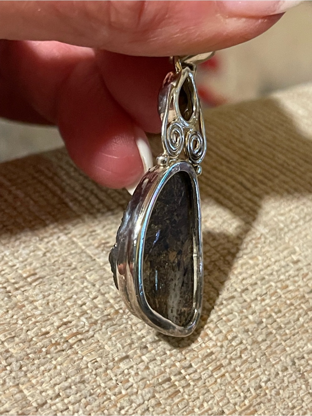 925 Sterling Silver Brown Goldstone Pendant Necklace with Smoky Accent - Picture 5 of 7